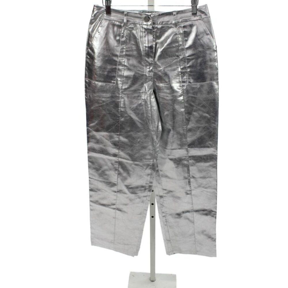 4th Reckless Womens Dress Pants Silver Polyurethane Button Size M